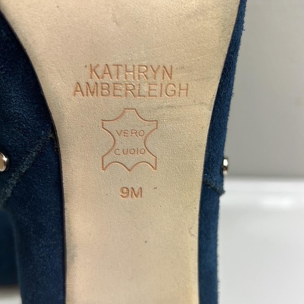 Kathryn Amberleigh Suede Studded Ankle Bootie Blue Open Vamp 9 - Picture 8 of 10
